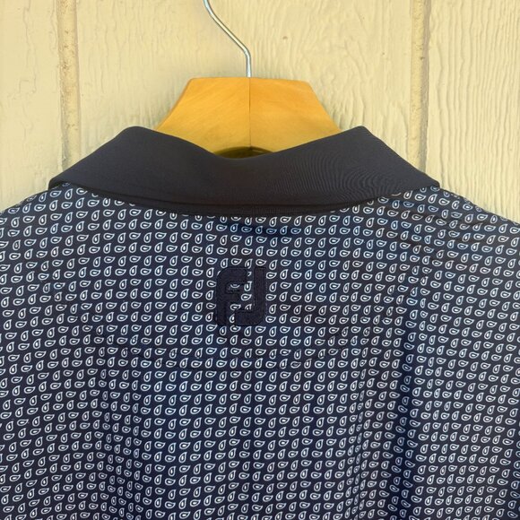 Footjoy Golf Lisle Polo Shirt Men's Large Blue Paisley Stretch Comfort Summer - Picture 7 of 10
